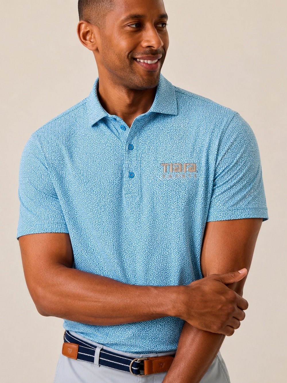 Johnnie-O Men's Linxter Performance Polo Biarritz Blue Geometric Print XL